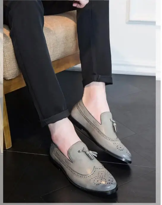 Итальянские кожаные мужские коричневые черные свадебные туфли оксфорды с кисточками, слипоны, деловой костюм, Мужские модельные туфли, zapatos hombre