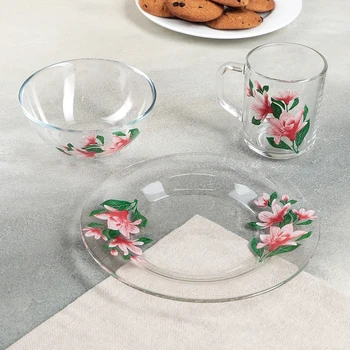 

Breakfast set "Magnolia", 3 items: plate 20 cm, salad bowl 13 cm, mug 250 ml
