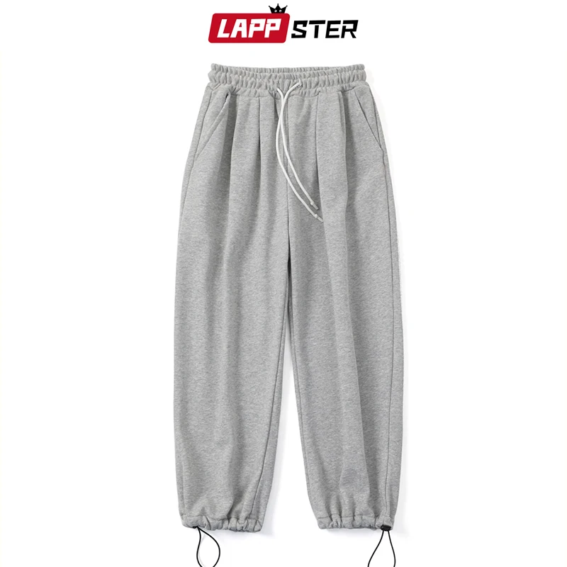 LAPPSTER Men Solid Cotton Harem Pants Mens Korean Fashions Harajuku Joggers Pants Couple Loose Black Casual Sweat