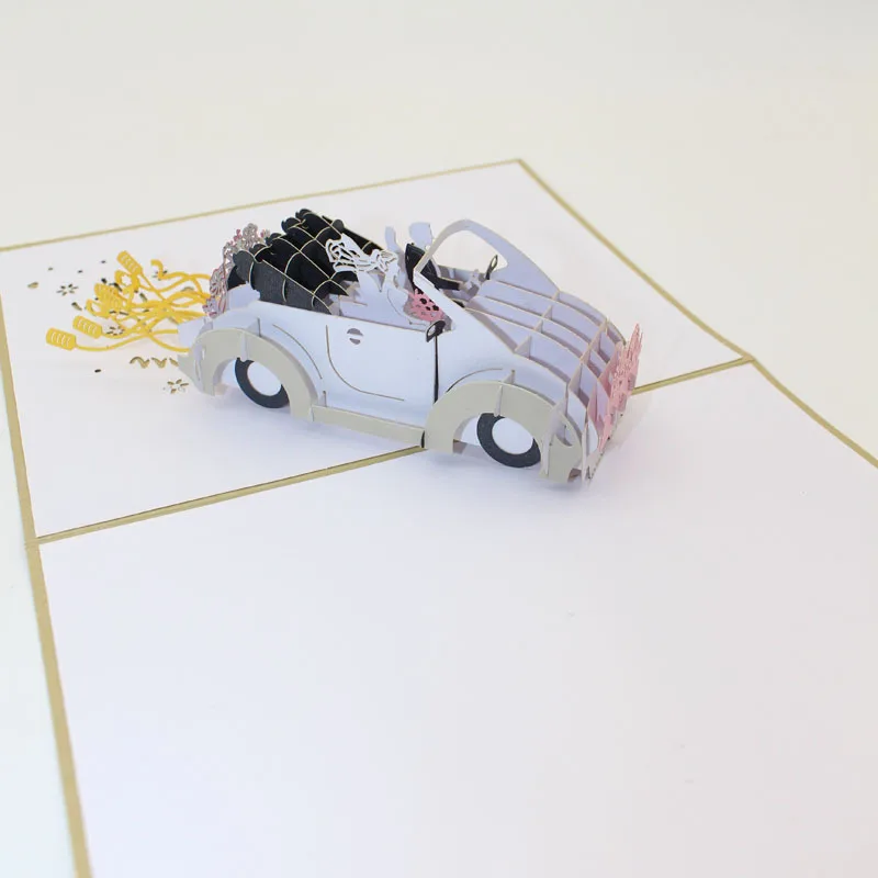  3D Wedding Cards Invitations Sweet Bride And Groom Drive Supercar Paper Cutting DIY Card for Weddin - 4.0003E+12