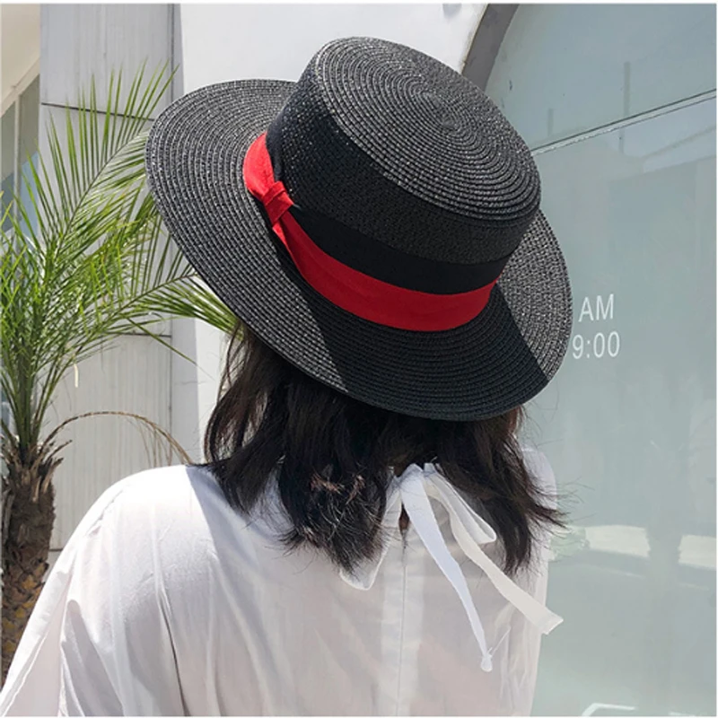 Cdar Women Holiday Foldable Straw Ribbon Bow Wide Brim Bucket Sun Hat  Summer Cap 