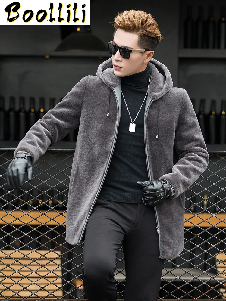 

Boollili Natural Sheep Shearling Fur Coat Hooded Long Jackets Winter Jacket Men 100%Wool Fur Coat Plus Size Coat