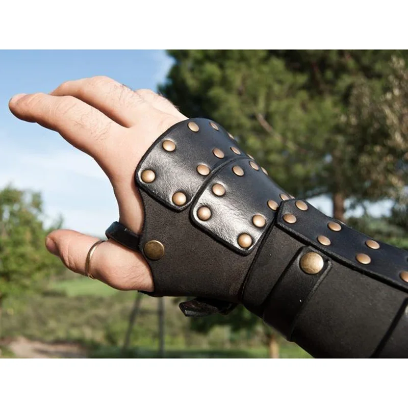 Medieval Steampunk Samurai Leather Bracer Long Glove Gauntlet