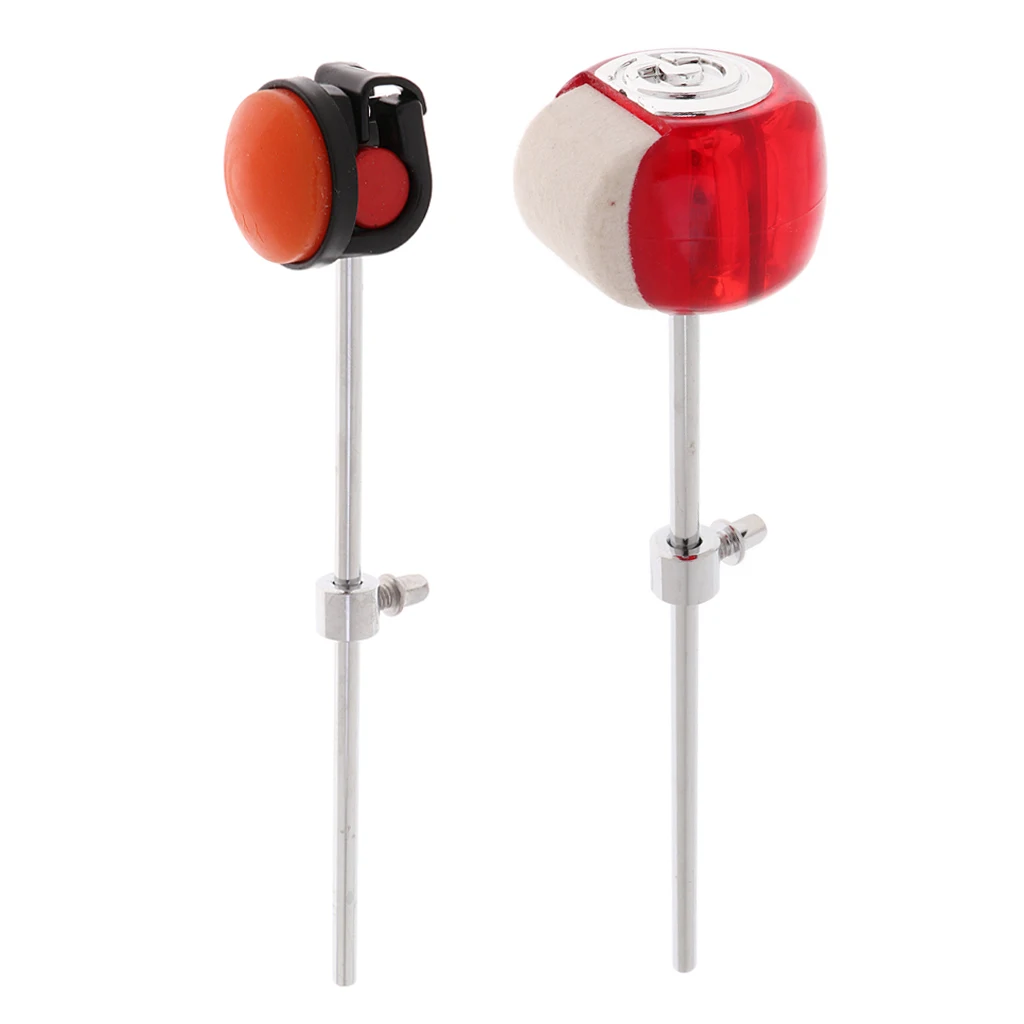 Pack of 2 Bass Drum Pedal Beater Cotton/Silcone Hammer Head, Orange Red