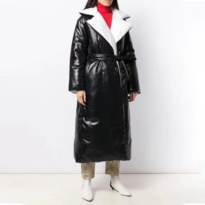 Winter New Style Fashionable Both Sides Wear Women Jacket Tie-wrap Full-length Parkas Coat Women