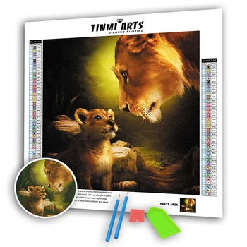 

5D DIY Diamond Painting Full Drill Round Lion Mother Child Mosaic Art Embroidery Animal Pattern Handmade Sticker Decoration Home