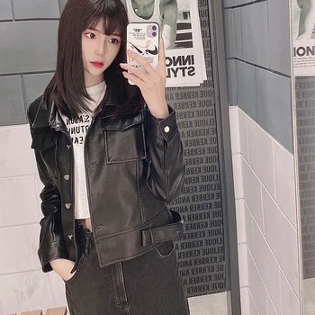 

MIIRCEOR Fashion Slim Women PU Leather Jacket Casual Biker Motorcycle Jackets Female Punk Streetwear Spring Coat With Belted