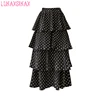 2022 New Spring Summer Women Skirt Korean Sweet Dots Floral Chiffon Long Skirt High Waist Multi-layer Pleated Hem Cake Skirt ► Photo 1/5