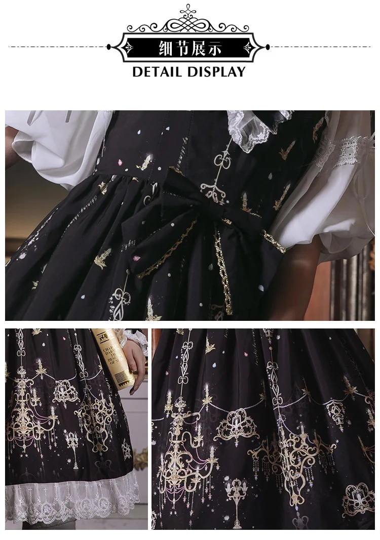 JSK Лолита готическое платье горничной Винтаж драгоценный камень Droplight печати Equisite кружева Лолита платье лодочкой шеи шифон рубашка Нижняя юбка
