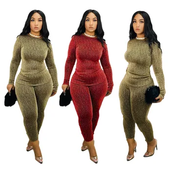 

2 Piece Pant Set Print Casual Womens Elastic Waist Full Length Polyester Solid Ankle-Length O-Neck Regular L283533