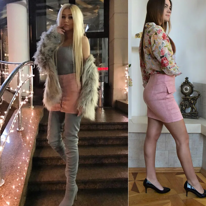 SheBlingBling замшевая мини-юбка Сексуальная облегающая женская юбка осень зима на шнуровке карманы на молнии, с завышенной талией СПЛИТ короткие юбки