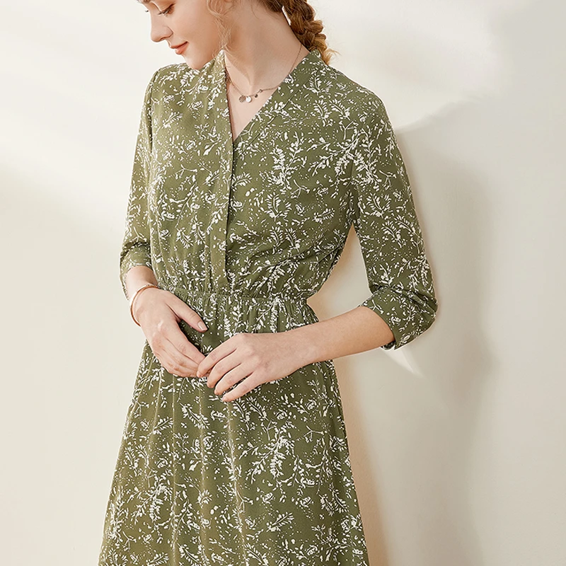 

Runway Bohemian Vintage Print Floral Sexy V-Neck Sleeve Stretch Slim Dress Spring Summer New High Quality Elegant Temperament