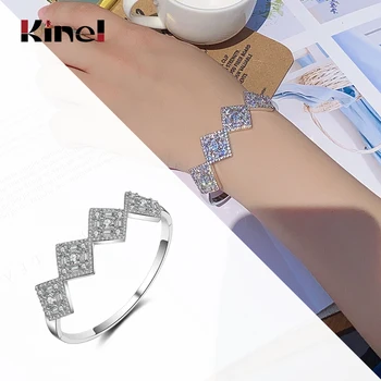 

Kinel Luxury Trendy Stackable Bangle Cuff For Women Full Cubic Zircon Dubai Silver Color Bracelet Wedding Jewelry Wholesale