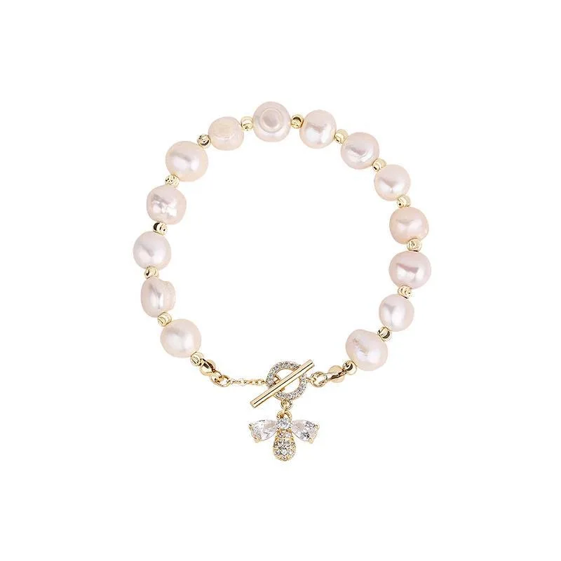 Pearl String Bracelet For Woman Zircon Bee Pendant Jewelry