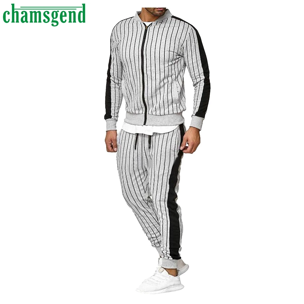 Chamsgend, новинка, спортивный костюм, мужская мода, в полоску, спортивная одежда, наборы, толстовка+ штаны, спортивный костюм, Повседневный, с карманами, толстовки, спортивные костюмы
