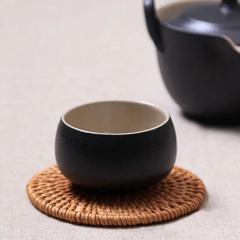 Big deal 6pcs/lot Creative drink Coasters set for kungfu tea accessories round tableware Placemat Dish mat Rattan Weave cup mat