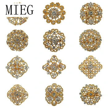 

Lot 12pc Mixed Gold Color Clear Rhinestone Crystal Flower Brooch Pins for Wedding Bridal Bouquets Brooch Set