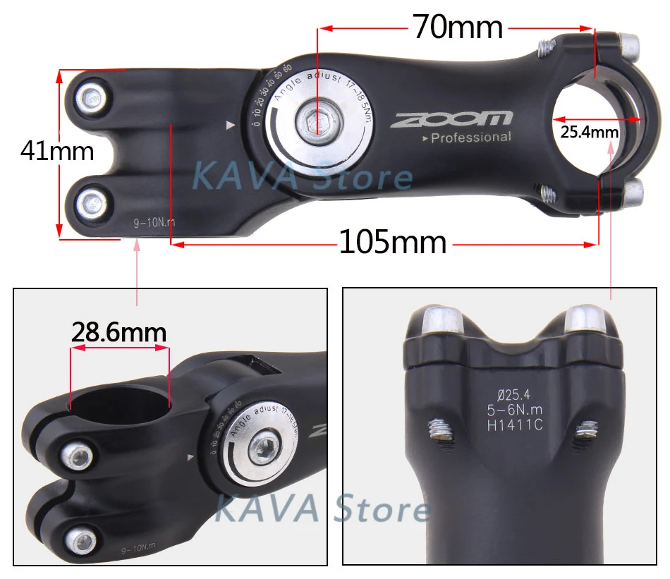 Зум H1411C ajuste де aumento de altura del vástago de la bicicleta de montaña de 25,4 мм