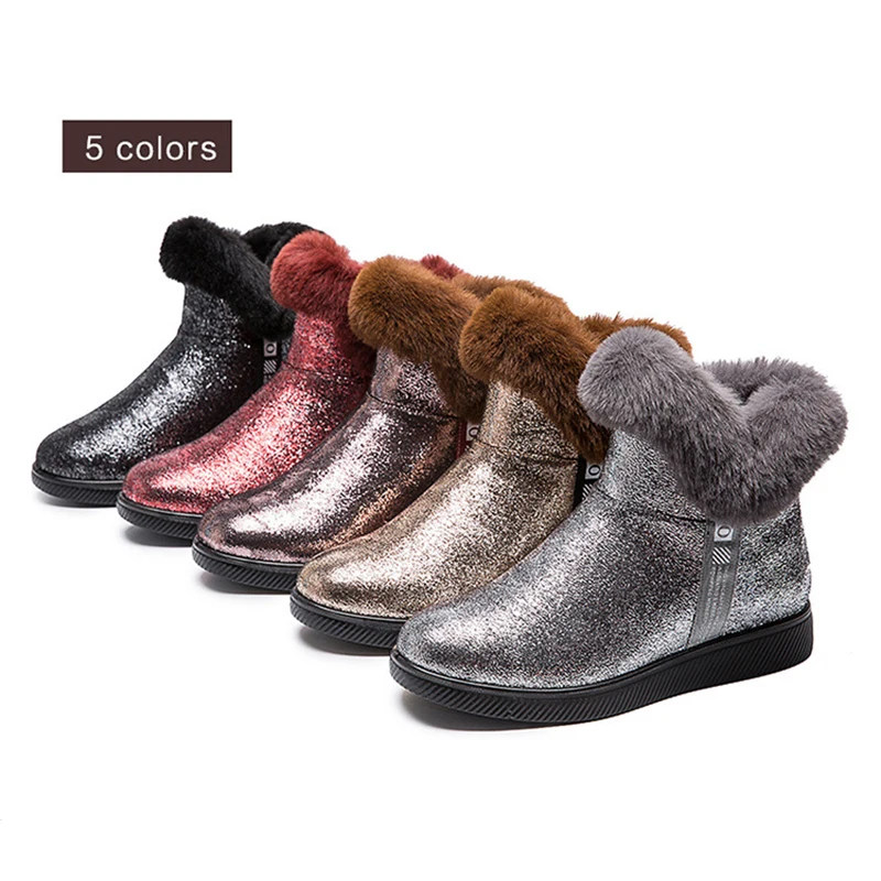 Female Snow Boots Winter Boots women flat waterproof Shoes Botas Mujer Botas femininas de inverno Black plus size Sequin