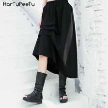 Elastic High Waist Skirt Women Summer Elegant Black Pleated Skirts Plus Size Loose Irregular Hem Fashion Korean Style Streetwear
