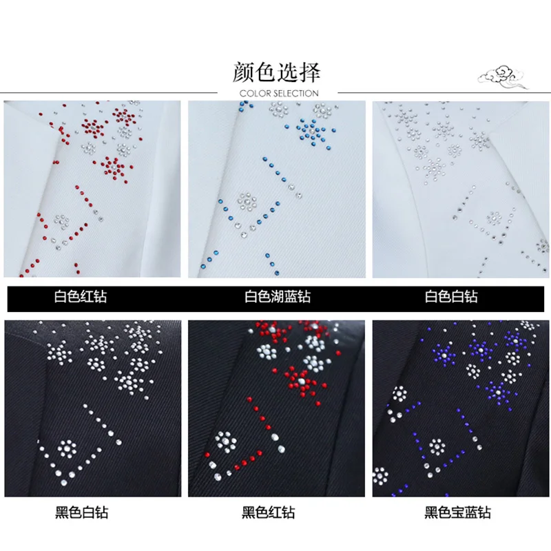 Мужские модные черные костюмы с кристаллами и отворотом сценический для певца модератор Свадебный Жених Выпускной костюм Homme Slim Fit DT1479