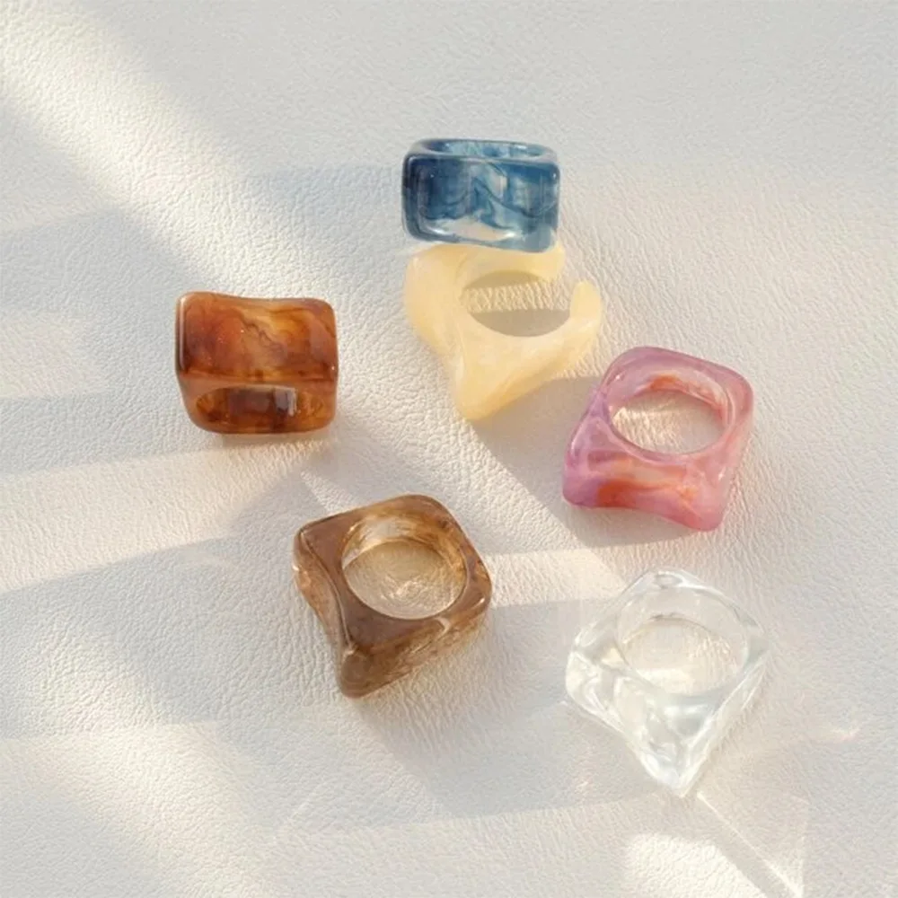 New Vintage Transparent Colorful Acrylic Resin Ring Set Korea Fashion Geometric Aesthetic Jewelry Ring For Women 2021 Trend Punk