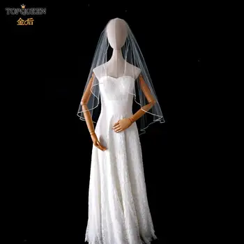 

TOPQUEEN New Arrival Wedding Veil Fingertip Length Handmade Beaded Edge With Comb Bridal Veil Ivory White Veil 1 Tier Veil VB09