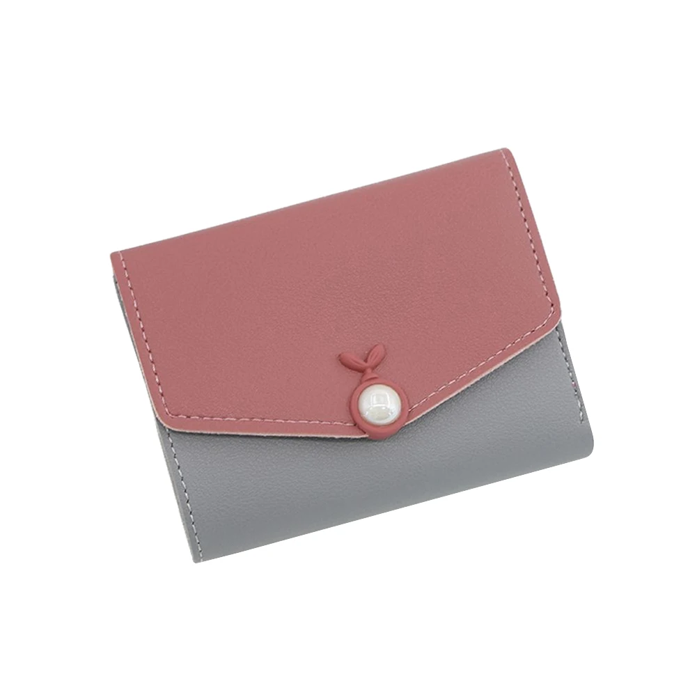 

Women Portable Three-fold Coin Purse Short Flower Exquisite Ladies Wallet Fashion Mini Snap Closure Solid Color Card Pack