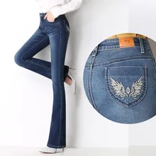 3004, весна, джинсы с расклешенным низом, женские, повседневные, с вышивкой, пуш-ап, облегающие, женские, деним, расклешенные, длинные джинсы, стрейч, деним, синий
