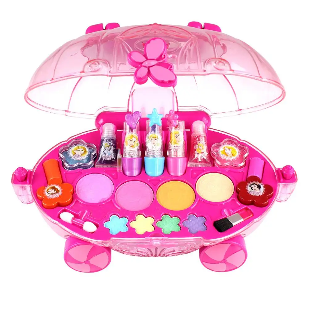 

Disney Princess Cart Shape Makeup Box Girls Toys Predend Play Safe Nontoxic Watersoluble Formula Washable Makeup Toys