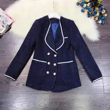 Европейская и американская женская одежда зима стиль длинный рукав лацканы модное двубортное твидовое короткое пальто