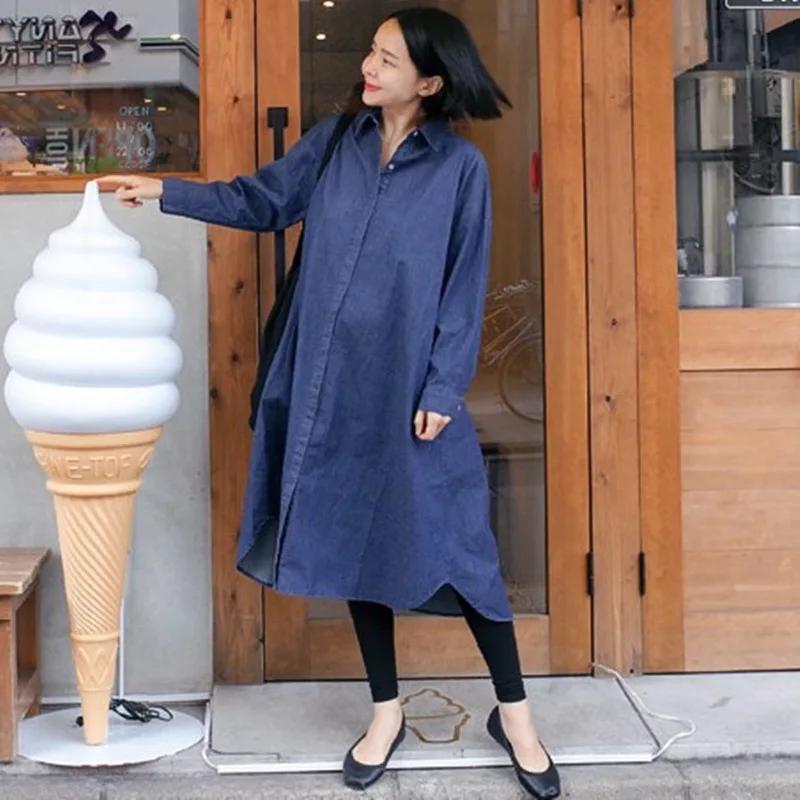 

Denim Shirts Women's Long-Sleeve Korean-style Spring Clothing New Style Shirt Korean-style Loose And Plus-sized Coat Shirt Dress