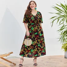 Дизайн, Европейская и американская женская рубашка с коротким рукавом, с высокой талией, с разрезом, с большим подолом, платье с перекрестной каймой, большой размер