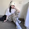 Wide Leg Pants Women Fashion Plaid Ulzzang Loose High Waist Leisure Chic Female Trousers Sweatpant Pockets Summer Streetwear ► Photo 2/6