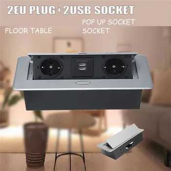 

Zinc Alloy Plate 16A Slow Pop-up Ground Socket 2 Power EU Socket Dual USB Office Table Desktop Outlet Black Module Steel Box
