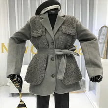 Плотное флисовое лоскутное шерстяное пальто, женское дизайнерское пальто Abrigos Mujer Invierno, регулируемый пояс, однобортное пальто