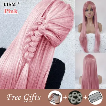 

Long Straight Wave Wig Peluca De Mujer Perruque Naturelle Synthetic Cosplay Pink Wigs with Bangs Peruki Postiche Cheveux Naturel