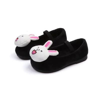 Rabbit Black Г.; сезон весна; удобная повседневная парусиновая обувь для детей; милые детские туфли принцессы из флока с рисунком кролика для девочек - Цвет: Rabbit Black