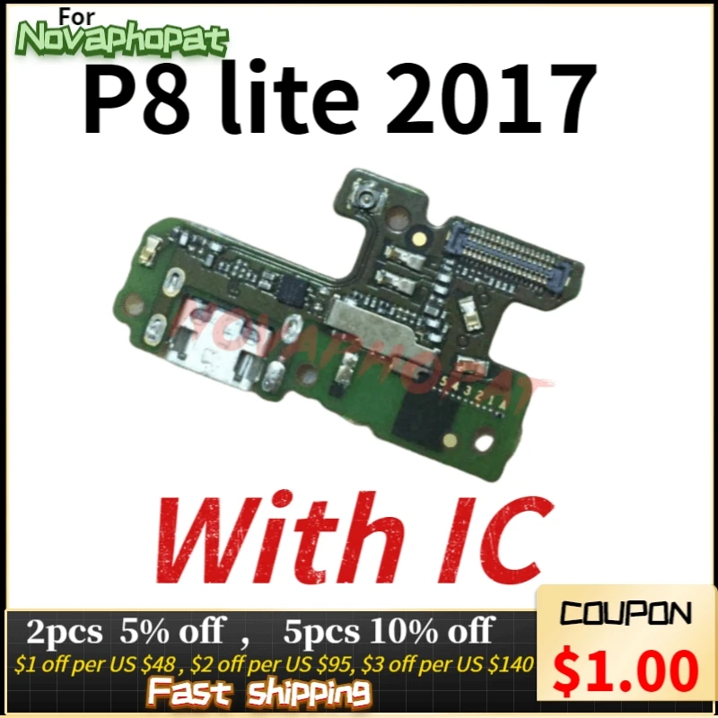 Novaphopat Charger Port For Huawei P8 lite 2017 USB Dock Charging Connect MIC Microphone Flex Cable Board + tracking | Мобильные