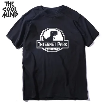 

COOLMIND 100% cotton internet park print funny men t shirt cool dino men t shirt casual summer loose o-neck t-shirt tee shirt