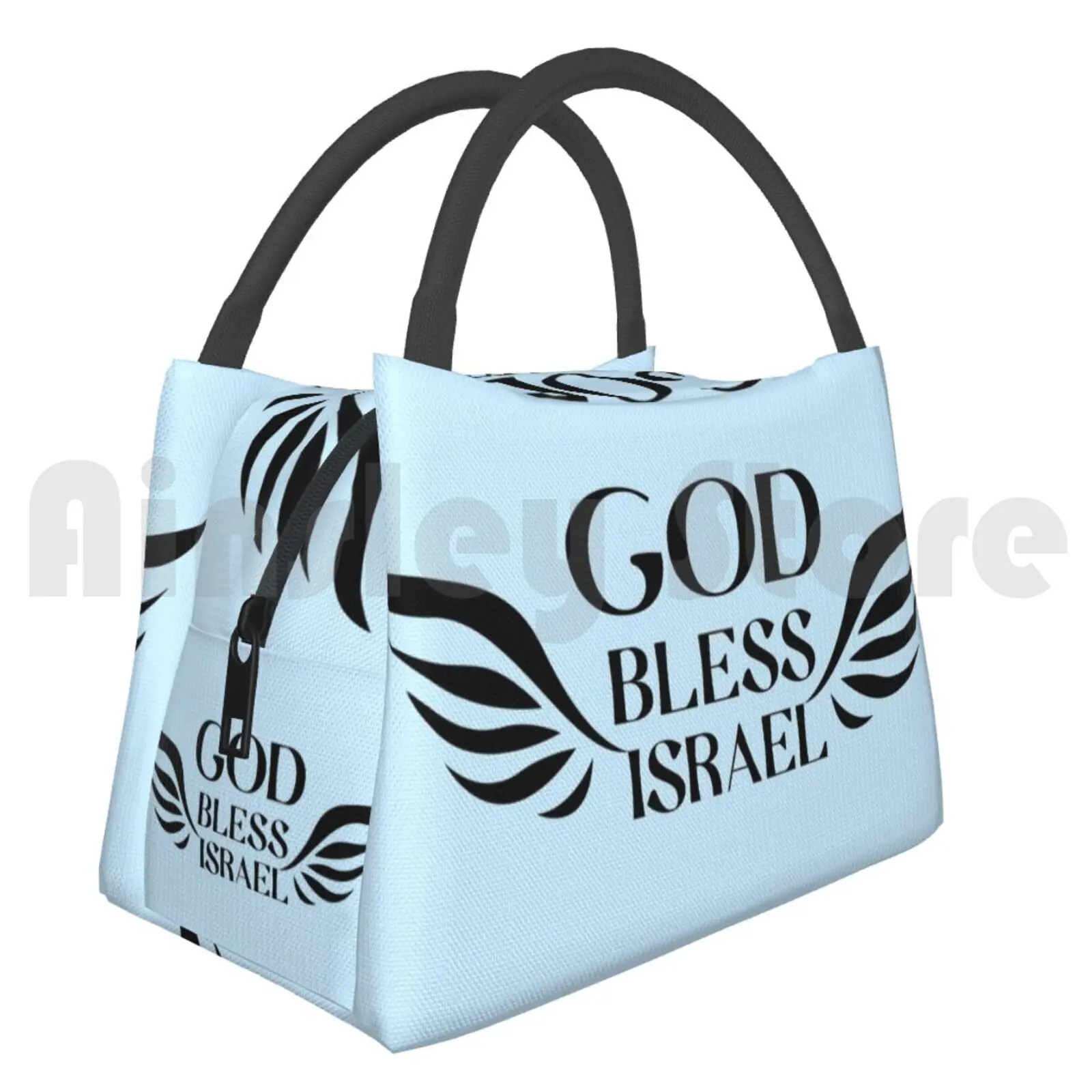

Cooler Lunch Bag Picnic Bag God Bless Israel , Black Logo 1394 God Bless Israel Wing Izrael Zion Zionizem Angel