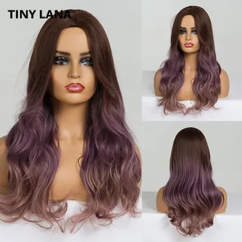 

TINY LANA ombre Straight Wigs Bob Wig with Bangs Synthetic Wigs Fiber Ombre Dark Brown Ash Gray Cosplay African American Wigs