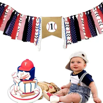 

Sport Baseball Theme Baby's First Birthday Party Banner Garland Dining Chair Pull Flag Linen Banner Anniversary Decor