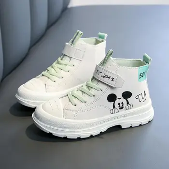 

Disney Mickey Children Shoes Boys Girls Boots Student PU Leather Casual Ankle Boots Kids Motorcycle Boot
