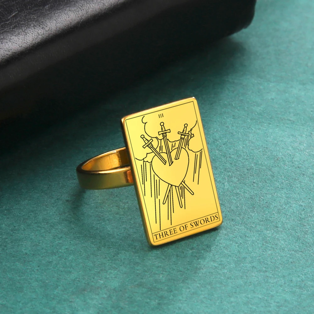 Tarot-Inspired Gold Stainless Steel Esoteric Amulet Ring