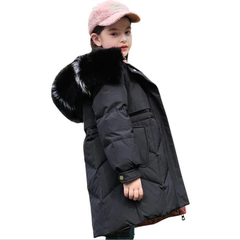 

New Winter Girls Down Coat Jackets Thickened Warm Children Kids Coats Fashion Color Big Fur Collar Coat For Girls Down Jackets