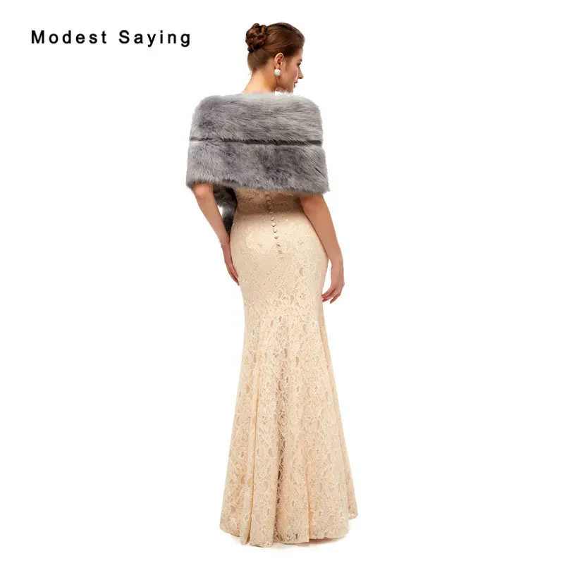Elegant Grey Evening Party Faux Fur Shawls New Arrival Formal Women Boleros Stoles Prom Warm Wraps Wedding Accessories