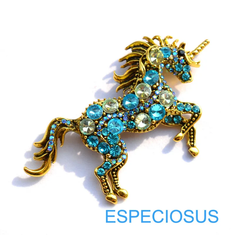 light blue Элегантный орнамент, стразы, булавка в виде единорога, ювелирное изделие, смешанный цвет, брошь с кристаллами, не покрытая серебром, булавка для груди жирафа, женская одежда - Окраска металла: light blue