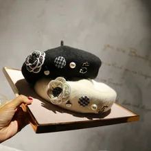 Роскошный шерстяной БЕРЕТ-светильник в форме камелии с небольшим ароматом, одноцветная шапка стюардессы для художника, головной убор для родителей и детей, женская шапка