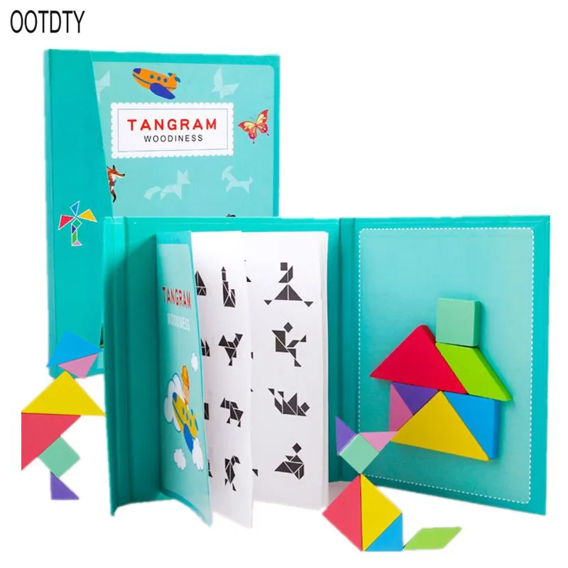 96 Магнитные пазлы Tangram Детские игрушки Монтессори обучающая Волшебная книга костюм